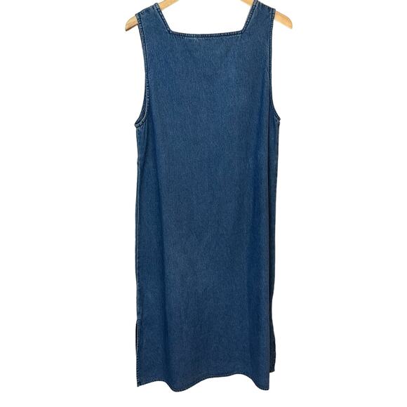 Vintage Denim Maxi Dress Modest Floral Embroidered Sleeveless Pullover‎ Size PL - Picture 3 of 6